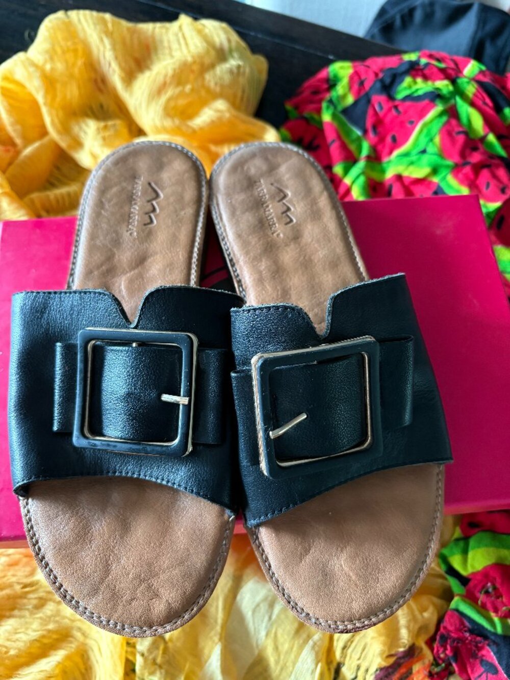 Leather slip on sandals